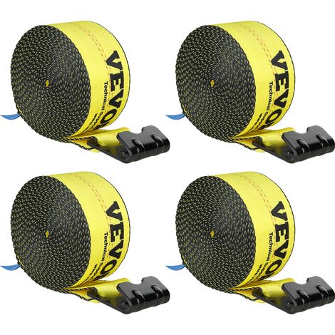 VEVOR Correa para cabrestante de 4" x 30 pies, 4 Piezas, carga de 2,7 T, resistencia a la rotura 8,2 T, correas para camión con gancho plano, control de carga para remolques, granjas, amarillo