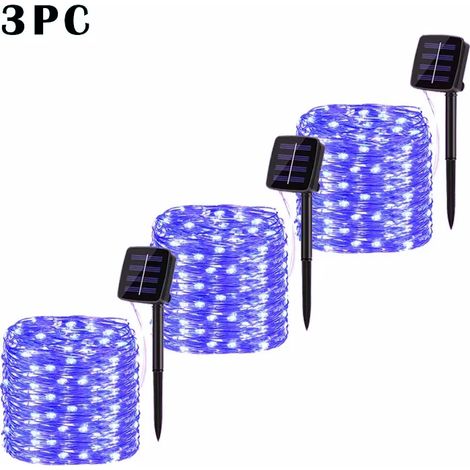 Guirlande lumineuse solaire LED (lot de 3, bleue, 7 m, 50 LED) pour extérieur, jardin, guirlande féérique, lampe scintillante étanche, décoration de Noël et de cour. (1/5)