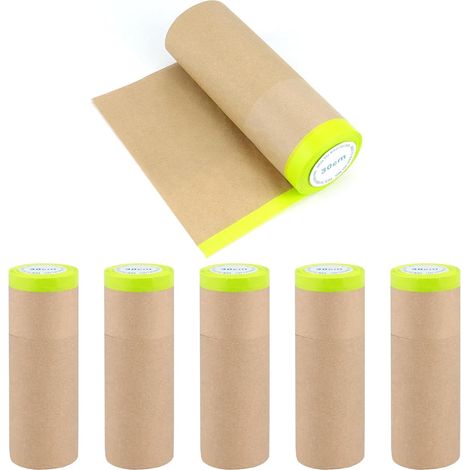 Papier Ruban de Masquage,6 pièces Papier De Masquage De Peinture 30 cm x 15 m ,ruban de masquage autocollant, Rouleaux Bache de Protection Peintur pour Peinture/Meuble/Sol (1/5)