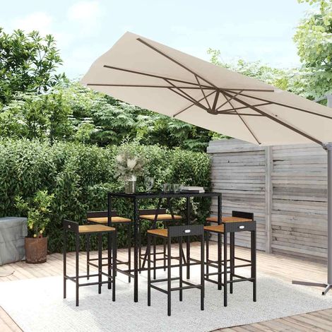 Ensemble bar de jardin 7 pièces en résine tressée et acacia noir - PANGIVO (1/5)