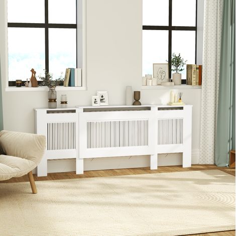 Cubreradiador extensible con balda 125-201 cm blanco OKMYHOME (1/5)