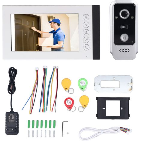 Vidéo interphone 7 pouces écran tactile déverrouillage carte IC vision nocturne étanche grand angle HD système de sécurité pour maison (1/5)