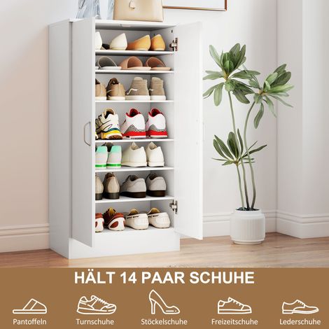 Meuble de rangement chaussures avec charnières à fermeture silencieuse, étagères ajustables, 6 niveaux pour couloir, capacité 14 paires, 55x35x108 cm, bois blanc (1/4)
