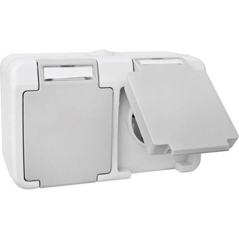 Peranova 102439 Interruttore per ambienti umidi Presa doppia Pera Grigio chiaro, Grigio scuro 1 pz.