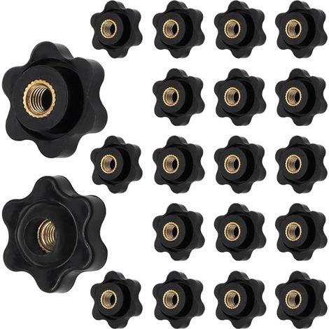 Lot de 20 écrous à poignée en étoile M6 en plastique - Écrous moletés - Filetage intérieur - Bouton de serrage pour mécaniques, meubles, machines-outils, équipements de fitness