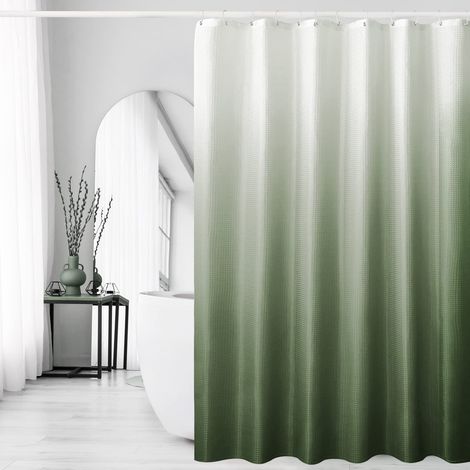 Rideau de Douche Vert Sauge, Rideau de Douche ombré pour Salle de Bain, en Tissu gaufré texturé avec Crochets, Hydrofuge et Lavable en Machine, 183 x 183 cm (1/5)