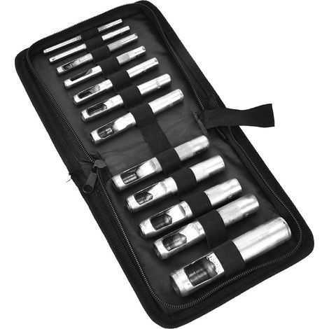 Lot de 12 emporte-pièces rond en cuir, poinçon creux à découper, tailles 3-14 & 19mm, outil de bricolage pour ceinture et maroquinerie, acier robuste, perforateur manuel multi-diamètres (1/5)