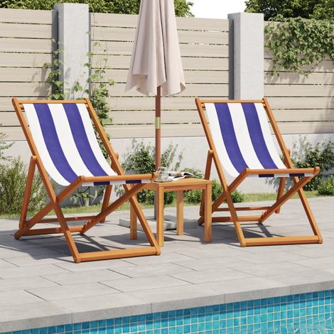 Maison Exclusive - Sedie da Spiaggia Pieghevoli 2 pz Blu e Bianco Tessuto e Legno