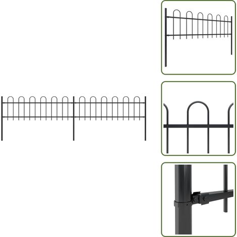 Valla de seguridad - vidaXL Valla de jardín con aro superior de acero 359x60 cm negra - Valla para jardín