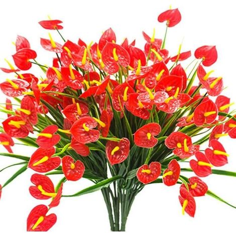 4 Bouquets De Faux Fleurs Artificielles Plantes Faux Anthurium Plantes Arbustes En Plastique Buissons Verdure Interieur Exterieur (1/4)