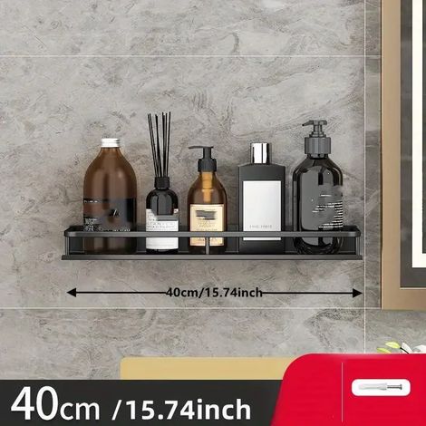 Étagère murale en aluminium (40 cm, noire) pour salle de bain, idéale pour ranger vos produits cosmétiques. (1/5)