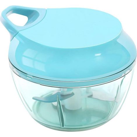 Mini hachoir manuel pour légumes, oignons, ail et viande, fond antidérapant, 485 ml, bleu (1/4)