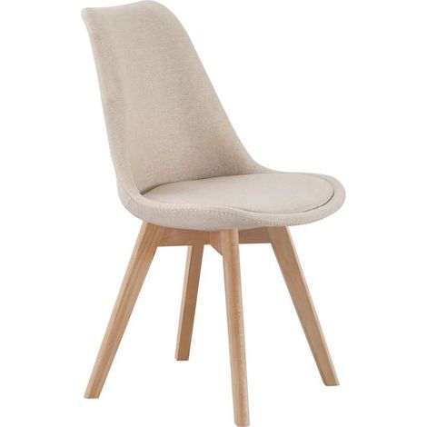 Pack de 4 sillas comedor tapizadas BISTRO de 84x54x48 cm, tejido beige, patas en madera de haya (1/4)