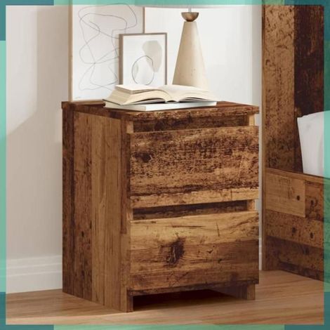 Table de chevet - 855846 - vieux bois - 2 tiroirs - 30x30x40 cm (1/5)
