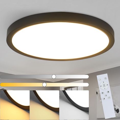 ZMH Plafonnier LED Noir plate rond - 30cm Lampe de salle de bain 20W Variateur d'intensité avec télécommande IP44 Etanche pour Salon chambre à coucher Cuisine (1/5)