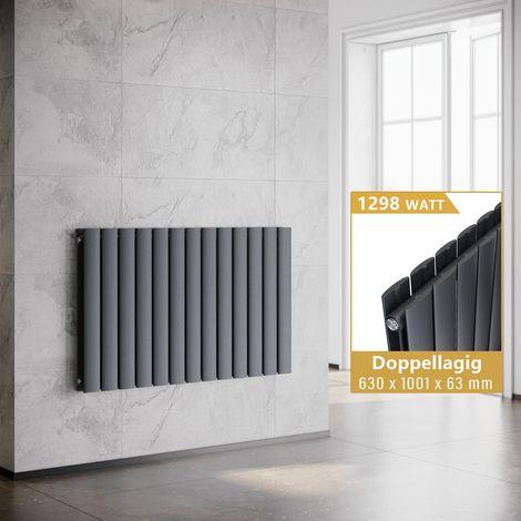 ELEGANT Flachheizkörper Anthrazit Horizontal Design Heizkörper Heizung Doppellagig 630x1001mm