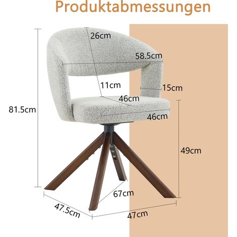 Lot de 2 chaises pivotantes rétro tissu gris clair pieds noyer. Rotation 360° silencieuse dossier voûté adapté salle à manger. (1/5)