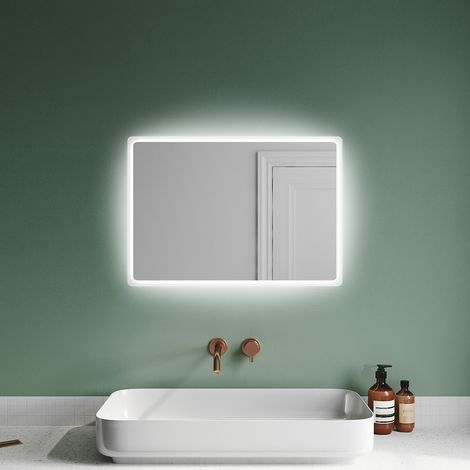 SIRHONA Miroir de salle de bains éclairé par LED, miroir mural de salle de bains moderne blanc froid