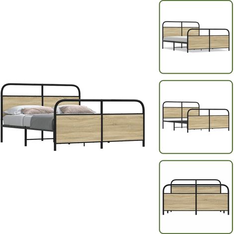 Cadre de lit en métal sans matelas chêne sonoma 150x200 cm - Cadre De Lit - Cadres De Lit - Meuble De Chambre À Coucher - Lit (1/5)