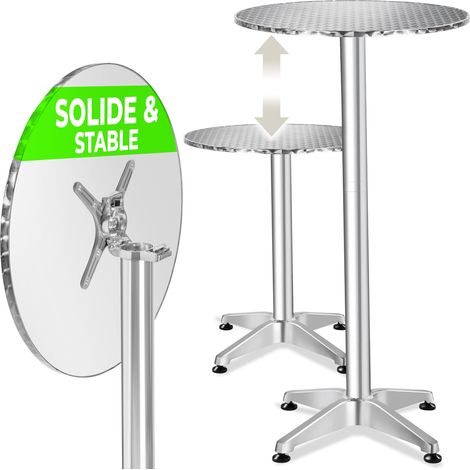 Table de bistrot en aluminium Ø 60 cm, pliable, réglable hauteur - argent, par pièce
