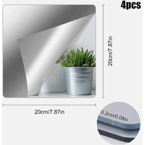Miroir Acrylique Flexible - Épaisseur 2 mm - Carreaux Miroirs Adhésifs pour Mur - Formats 15x15 cm, 20x20 cm, 30x30 cm - Argent - Lot de 4 (1/4)