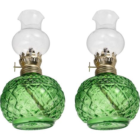de 2 Lampes Lampes à Pétrole Vintage en Verre Vert Rétro (1/5)