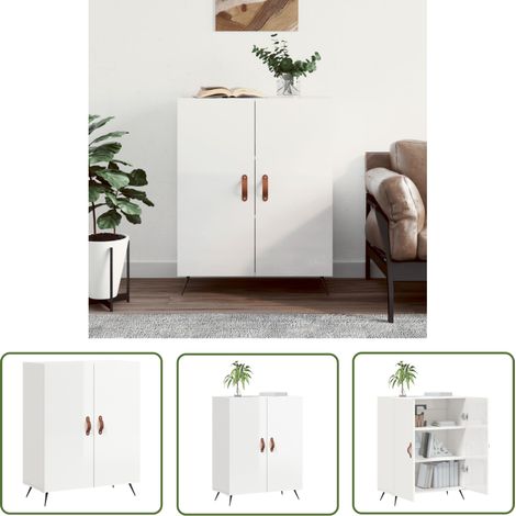 The Living Store Sideboard Hochglanz-Weiß 69,5x34x90 cm Holzwerkstoff - Schreibtisch - Wohnzimmermöbel - Sideboard - Regal - Weißer Schrank (1/5)