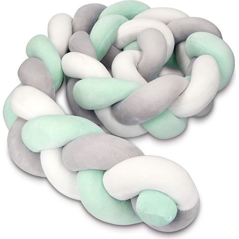 Serpent Lit Tricoté - 1 pièce 1.5m Gris Blanc Vert - Berceau Nid Bébé