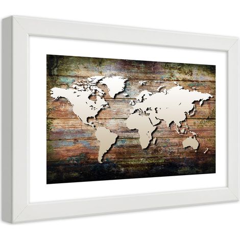 Quadro con cornice, Mappa del mondo su tavole antiche - 30x20 (1/5)