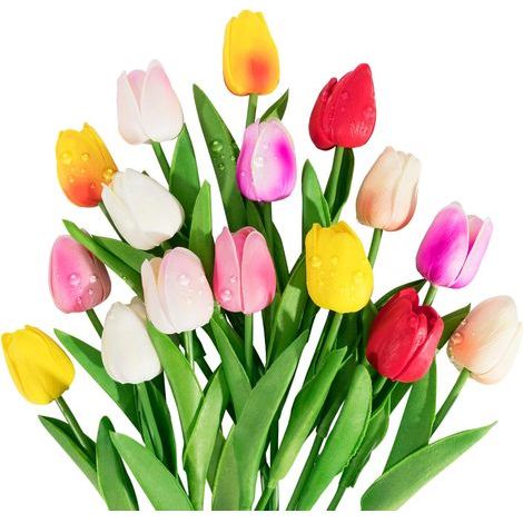 16 künstliche Tulpen, Latexblumen, realistische Haptik, mehrfarbig, für Partys, Heimdekoration, Hochzeiten und DIY-Projekte