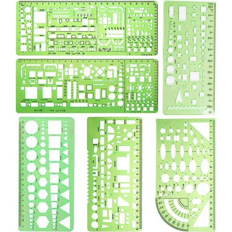 Pièces Modèles de Mesure en Plastique Modèles de Mesure Pochoirs de Coffrage Règles de Dessin pour Le Bureau et l'École, Vert Clair,en plastique pour le bureau et l'école pour le bureau et l'école (1/5)