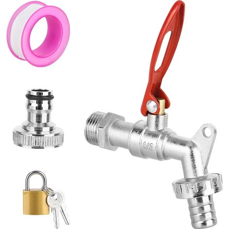 Robinet 1/2 pouces en laiton - Robinet de jardin universel avec serrure 3/4 pouces pour machine à laver ou réservoir d'eau de pluie (1/5)