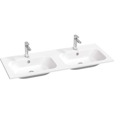 Ravak Chrome Slim - Double-lavabo, 120x49 cm, avec trop-plein, 2 trous pour robinetterie, blanc XJG01112001 (1/3)