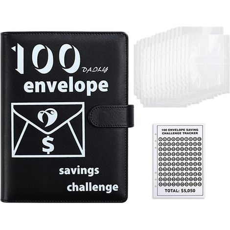 1 Classeur défi des 100 enveloppes, A5, en PU violet, avec 8 compartiments cachés et porte-stylo, pour planification budgétaire familiale (1/5)