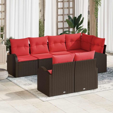 Ensemble de canapé de jardin 7 pcs Marron et rouge polyrotin vidaXL (1/5)