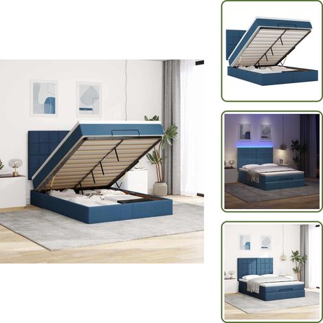 Coprimaterasso - vidaXL Struttura Letto Pouf con Materasso Blu 140x190 cm in Tessuto - Luci a LED
