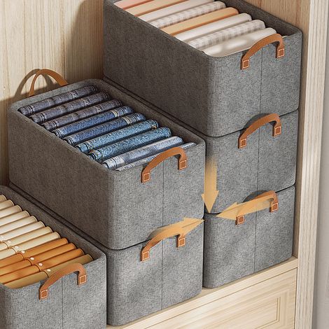 Organisateur de vêtements pliable avec cadre en acier galvanisé, bacs de rangement en tissu épais pour étagères, placard et buanderie (gris) (1/5)