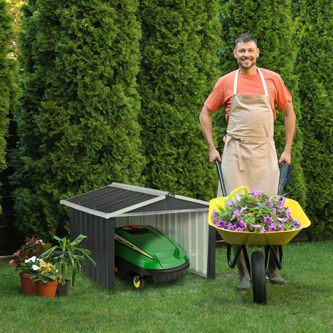Outsunny Abri de jardin pour tondeuse à gazon robot-tondeuse - garage tondeuse robot - tôle acier gris
