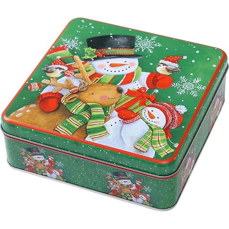 Boîte À Biscuits De Noël - Boîte Métallique Carrée Avec Couvercle - Pour Bonbons Et Gâteaux - 17,3 X 17,3 X 6 cm - 1 Pièce (1/5)