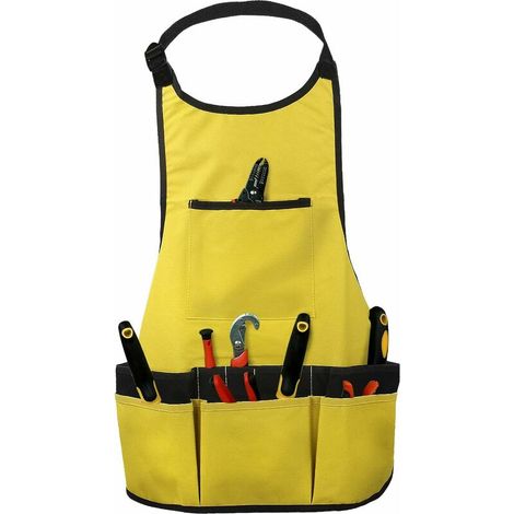Tablier de jardin en tissu Oxford - Multifonction - Poches à outils - Imperméable - Pour homme et femme - Jaune, (1/5)