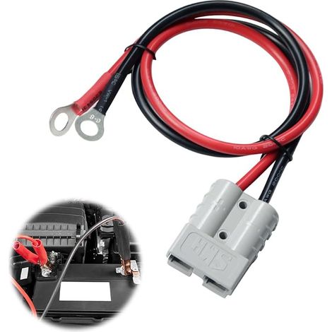 Conector de batería, conector de batería de 50 A 600 V, enchufe de conexión rápida con cable de 50 cm y 10 AWG con terminales de anillo, cable de cobre para motocicleta, automóvil y camión. (1/5)