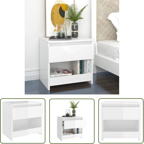 Furniture Limited - Table de chevet blanc brillant 40x30x39 cm bo (1/5)