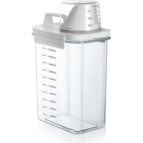 Distributeur de détergent hermétique - boîte de rangement pour lessive en poudre - boîte à lessive - récipient de rangement pour détergent - récipient alimentaire - avec gobelet doseur - 2300 ml (1/5)