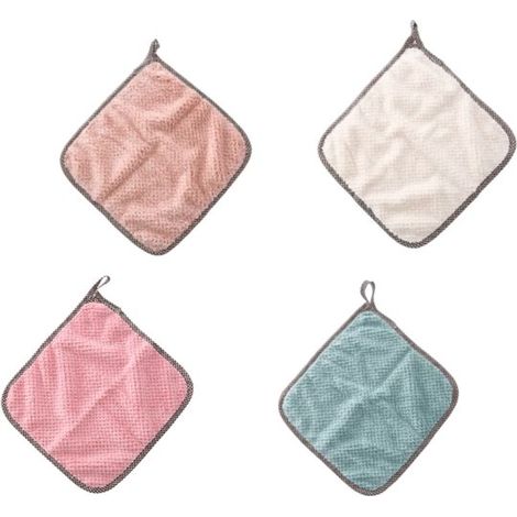 pièces - Torchon - Peut être suspendu - Polaire corail - Chiffons non pelucheux et absorbants - Chiffon de nettoyage - Chiffons de nettoyage en microfibre - 2527,5cm - Rose&Vert haricot&Blanc cassé&Po (1/5)