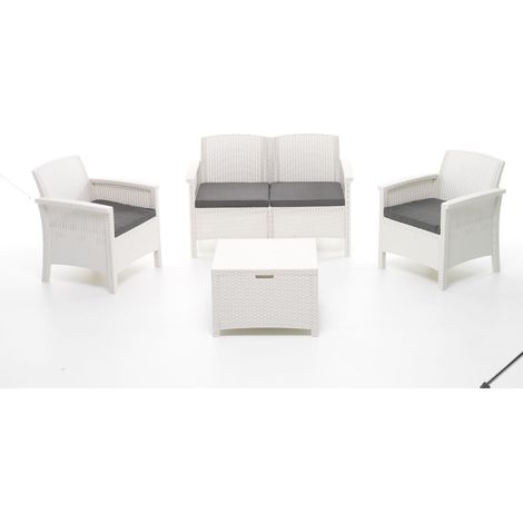 SALOTTINO LAGUNA 2 Posti Bianco con 2 poltroncine tavolino cuscini sfoderabili