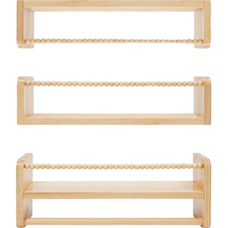 Estantería de pared, capacidad de carga de 10 kg, madera de pino de primera calidad, tres estantes independientes, requiere montaje, apta para libros y objetos de colección. (1/5)