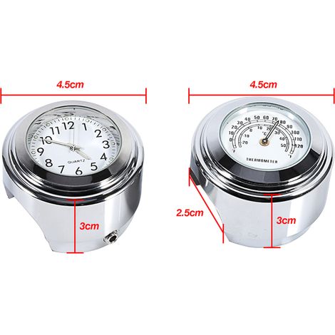 (Batterie intégrée) Horloge de moto Harley-Davidson modifiée (boîtier électroplaqué, cadran blanc) + thermomètre modifié (boîtier électroplaqué, cadran blanc) (1/5)