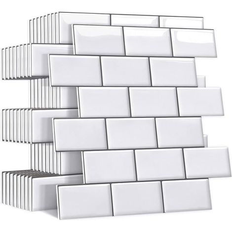 Carrelage mural adhésif - Modèle 3D - Blanc - Auto-adhésif - 30,5 x 30,5 cm (lot de 10) (1/5)