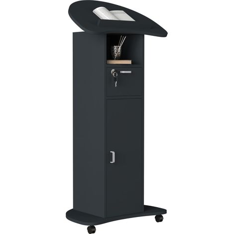 Consola de altavoz móvil VCM Wood Dimensiones aprox. AL. 110 a 120 cm x AN. 56 cm x P. 37 cm Desplazable con cajón Escritorio de pie Mesa de pie con puerta - Redola (antracita) (1/2)