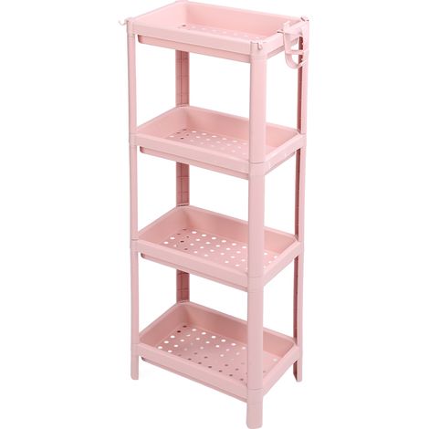 Étagère de rangement de sol pour salle de bain, multi-niveaux, stable et durable, autoportante, d'angle, rose, 4 niveaux (1/5)